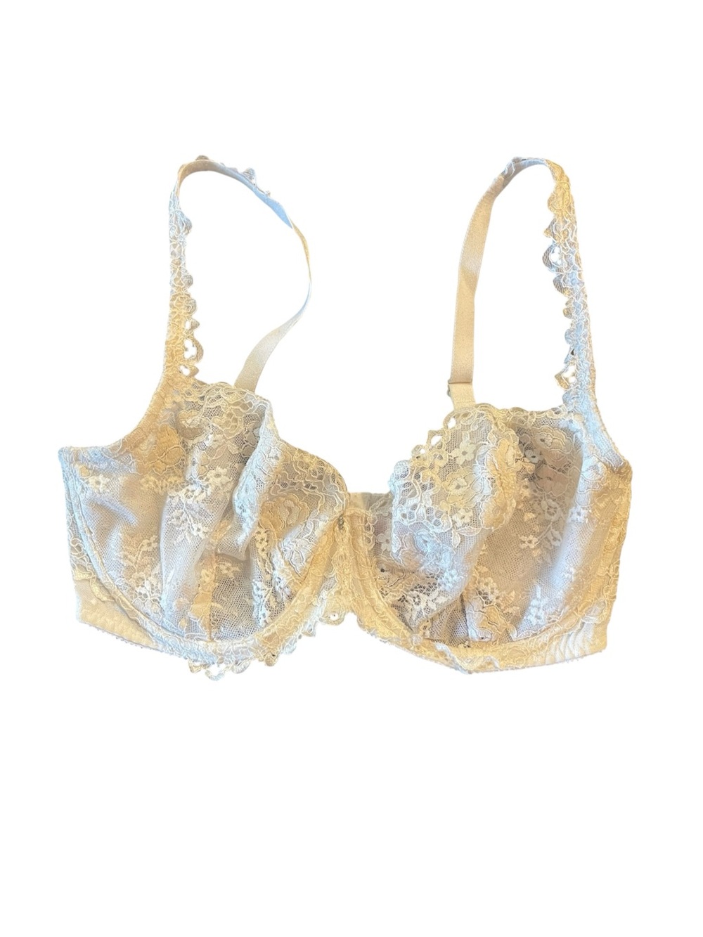 Victoria's Secret Wolen’s Beige Lace Unlined Demi Underwire Bra 34DDD